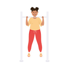 Canvas Print - Young Female in Athletic Wear at Gym Doing Chin-ups as Strength Training Exercise Vector Illustration