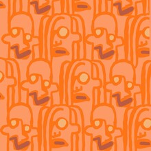 Seamless Orange  Pattern With Faces