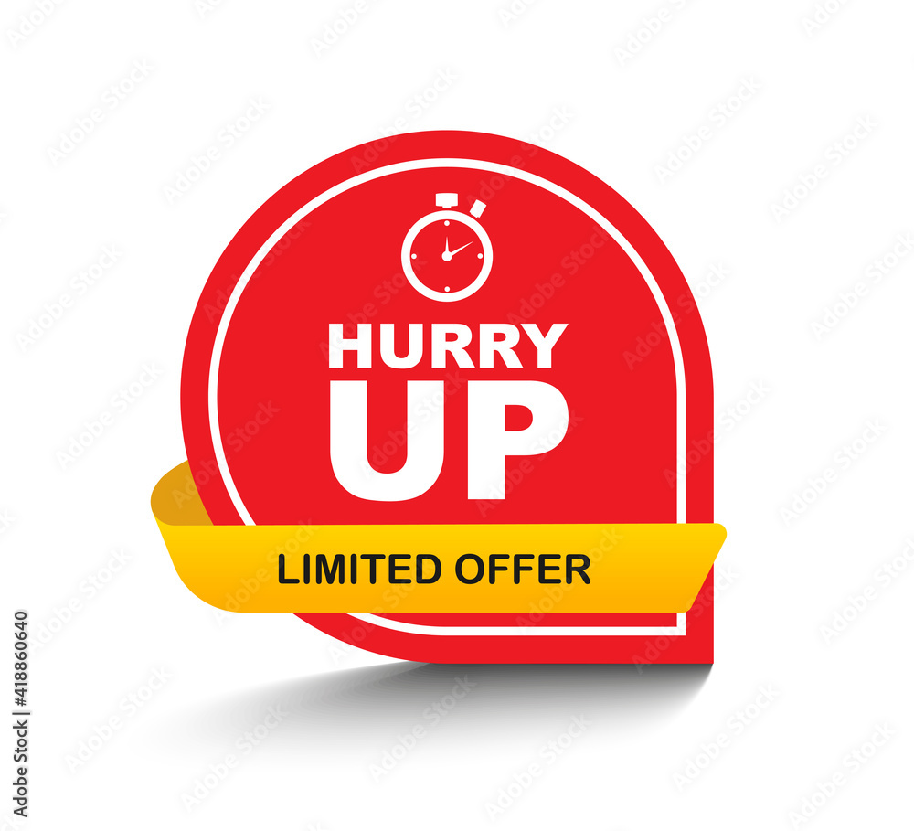 Vector Illustration Hurry Up Limited Offer Label With Clock Alarm Countdwon  Symbol, Promotion Icon Offers Stock Vector | Adobe Stock, image size:1000x909