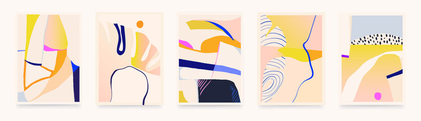 Wall Mural - Set of colorful abstract illustrations. Modern style wall decor. Collection of contemporary artistic posters.