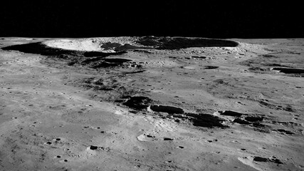 Wall Mural - moon surface, lunar landscape with impact crater