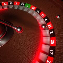 three-dimensional model of a roulette wheel with chips on a dark background. 3d render illustration