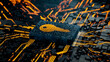 © RocknRoller Studios - Security Technology Concept with key symbol on a Microchip. Data flows from the CPU across a Futuristic Motherboard. 3D render.