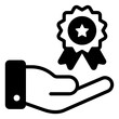
Hand and star badge denoting solid icon of achievement 

