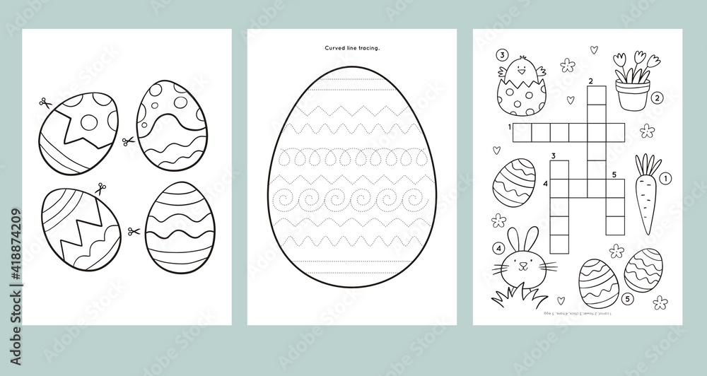 Easter Coloring Pages Printable and worksheet. Easter Activities for Kids, Easter Party, Easter Games. - obrazy, fototapety, plakaty 