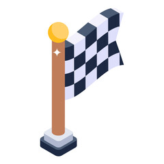 Wall Mural - 
Outdoor gaming fluttering flagpole, isometric icon of finish line flag

