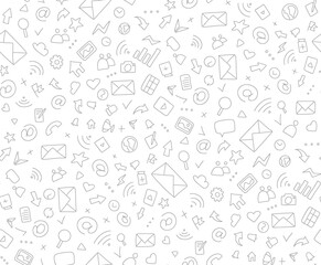 Social media doodle seamless pattern. Internet background. Hand Drawn Vector illustration sketch style