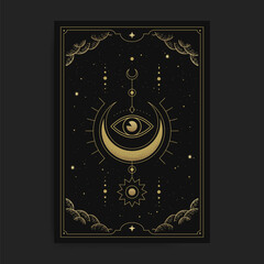 Wall Mural - A crescent moon with the inner eye or one eye, card illustration with esoteric, boho, spiritual, geometric, astrology, magic themes, for tarot reader card or posters