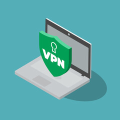 Poster - VPN for PC symbol, isolated on blue background. Flat design, easy to use for your website or presentation.