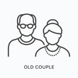 © Phoenix Icons - Old couple flat line icon. Vector outline illustration of grandfather and grandmother. Black thin linear pictogram for senior people