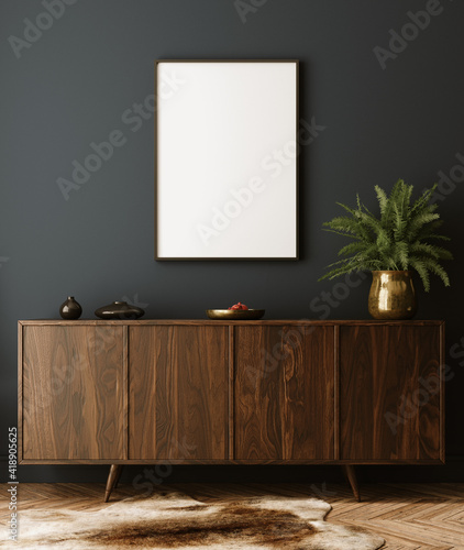 Mockup poster frame in modern interior background, 3d render