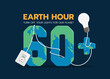 © ananaline - Earth hour, turn off your lights for our planet text - switch Turn off the lights and wire line around 60 plus text with earth world texture vector design