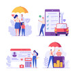 © Aleksandr - Insurance set vector. People protecting property and health. Health and family protection, Car and deposit insurance. Money guarantee. Vector illustration in flat design for web banner, mobile app