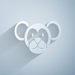 Sticker - Paper cut Monkey icon isolated on grey background. Animal symbol. Paper art style. Vector.