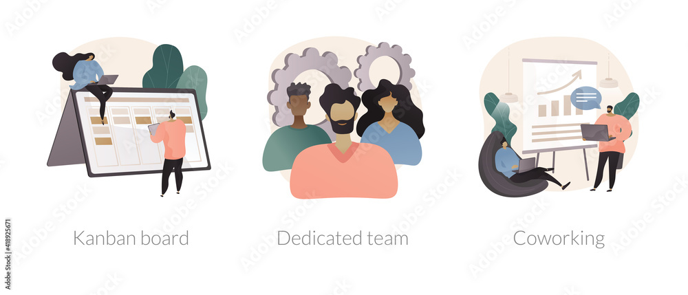 Project workflow abstract concept vector illustration set. Kanban board ...