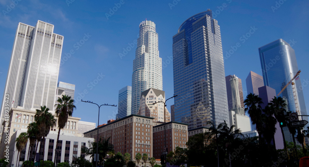 Modern skyscraper and highrise architecture in downtown Los Angles L.A ...