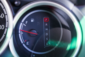 Sticker - Closeup shot of an automobile speed gear in a daylight