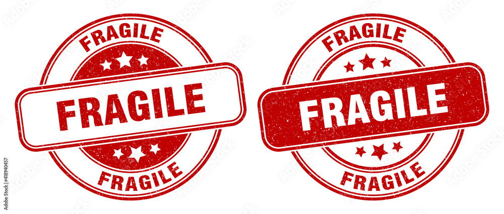 fragile stamp. fragile label. round grunge sign - obrazy, fototapety, plakaty 