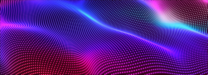 Leinwandbilder - Digital technology background. Dynamic wave of glowing points. Futuristic background for presentation design. 3d
