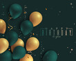 © Julia Bilevych - Happy Birthday congratulation card with green and gold balloons