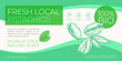 Fresh Local Nuts Label Template. Abstract Vector Packaging Horizontal Design Layout. Modern Typography Banner with Hand Drawn Pistachios Sketch Silhouette Background. Isolated
