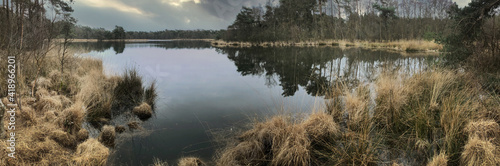 Lake. Moor. Peet fields. Brandeveen Uffelte Drenthe Netherlands. Panorama. © A
