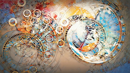 Fotobehang - astrological symbol Zodiac in cloud. Abstract color background. Computer collage.
