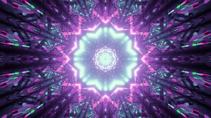 Wall Mural - a 3d rendering futuristic background with colorful laser neon lights and kaleidoscope portal pattern