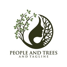 Green Spring Tree With Female Face And Roots On White Background, Vector, Abstract Human Tree Logo. Unique Tree Vector Illustration With Circle And Abstract Woman Shape.