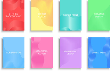 Collection of bright colorful striped covers, templates, posters, placards, brochures, banners, backgrounds, flyers and etc. Abstract gradient vibrant cards - wavy linear design