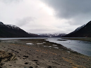 Sticker - Beautiful view of the Kattfjorden, Kvaloysletta in Norway at the polar night