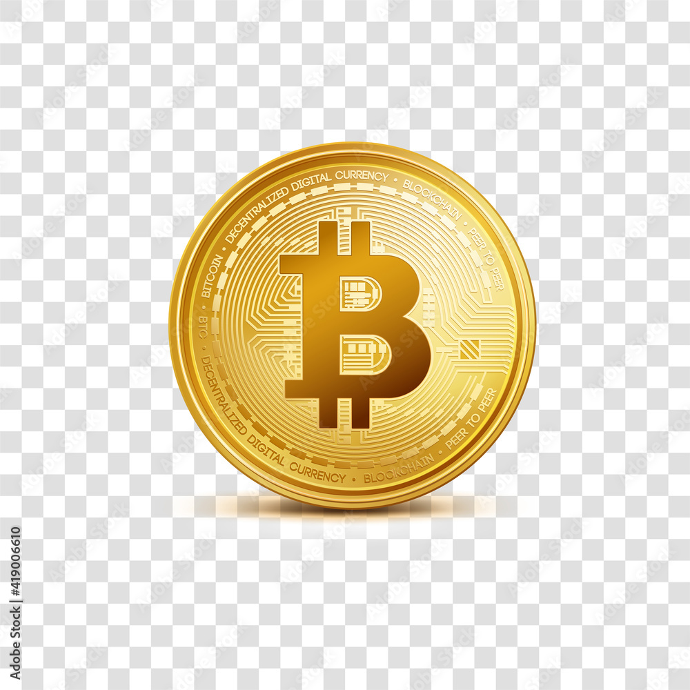 Realistic virtual golden bitcoin coin. Crypto currency golden coin bitcoin  symbol isolated on transparent background. 스톡 벡터 | Adobe Stock