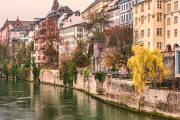 The river Rhine and the historic center of Basel