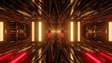 Wall Mural - 3D rendering futuristic sci-fi background with neon lights and reflective tunnel motion patterns