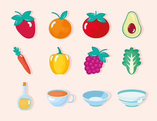 Poster - twelve healthy food set icons