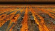 closeup of extreme rust oxidation flakes and patterns in bright orange colour and golden yellow 3D surface view