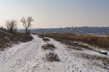 Abstract symbolic background of winter nature outside the city with copy space for text or lettering