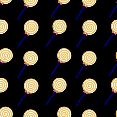 Blue Bat Yellow Lollipop Candy Pattern on Black Wall Paper Patter File