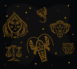 Sticker - six zodiac symbols set icons