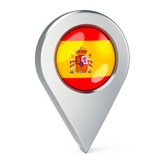 Map pointer with flag of Spain, 3D rendering