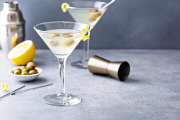 Wall Mural - Classic lemon drop martini with olives and a lemon twist