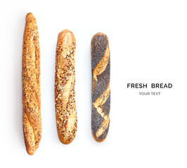 Creative layout made of breads baguette. Flat lay. Food concept.