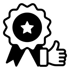 Wall Mural - 
Hand with star badge denoting solid icon of best quality 

