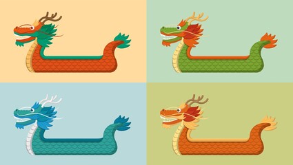  Asian festival, Dragon Boat Festival, a collection of four shapes of dragon boats, dragons, shapes, comic illustration vector