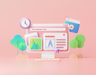 Wall Mural - web ui-ux design, web development concept. web building and seo optimization marketing. 3d render il