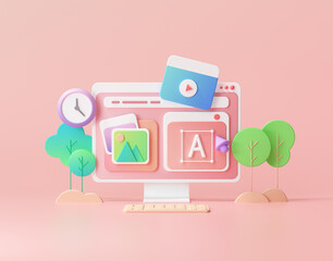 Wall Mural - web ui-ux design, web development concept. web building and seo optimization marketing. 3d render il