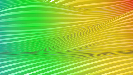 Colorful yellow green gradient abstract eccentric 3D spline wavy motion movement texture pattern