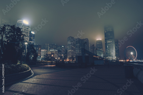 Modern office buildings in Hong Kong at night time © joeycheung