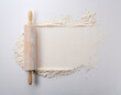 © m________k____ - A rolling pin rolled over flour on a white background.