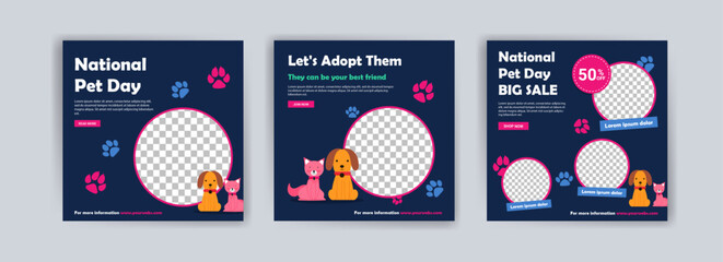 National pet day. Pet shop banner template. Promotional banner for social media post.